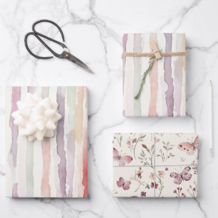Lavendel Meloen Roze Witte Strepen Verjaardag Inpakpapier Vel