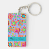 Lavendel met kleurrijke quiltblokken & gepersonali sleutelhanger (achterkant)