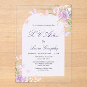 Lavendel met vlinders Quinceanera spaanse Acry Acryl Uitnodigingen (Voorkant)