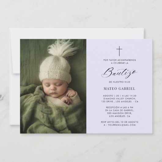 Lavendel Mexicaanse uitnodiging De Bautizo Foto (Voorkant)