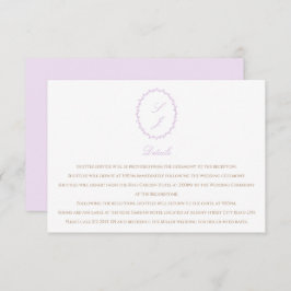 Lavendel minimalistisch monogram bruiloft informatiekaartje