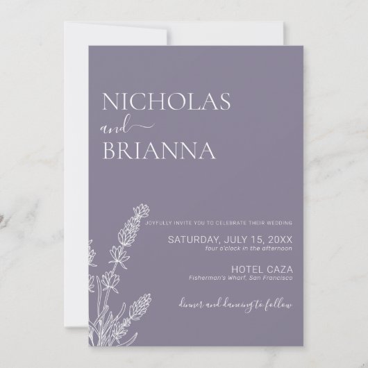 Lavendel minimalistische Boho bruiloft Elegant Kaart (Voorkant)