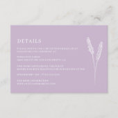 Lavendel minimalistische bruiloft details behuizin informatiekaartje (Voorkant)