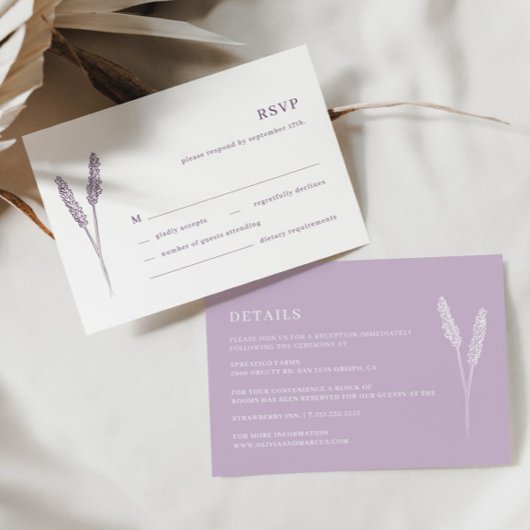 Lavendel minimalistische bruiloft details behuizin informatiekaartje