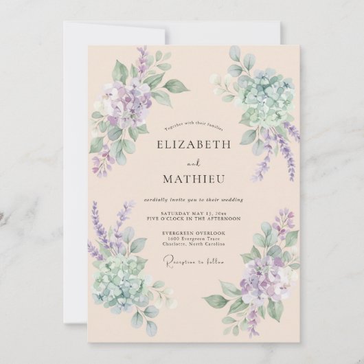 Lavendel Mint Botanische Bloemige Bruiloft Kaart (Voorkant)