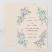 Lavendel Mint Botanische Bloemige Bruiloft Kaart (Voorkant / Achterkant)