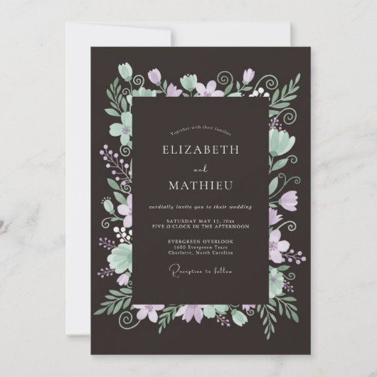 Lavendel Mint Botanische Romantische Bruiloft Kaart (Voorkant)