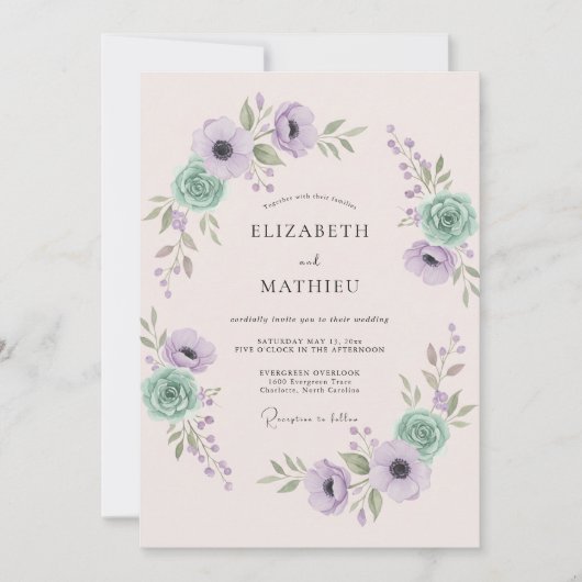 Lavendel Mint Ethische Lente Bruiloft Kaart (Voorkant)