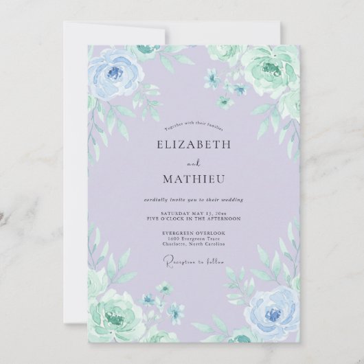 Lavendel Mint Ethische Waterverf Bruiloft Kaart (Voorkant)