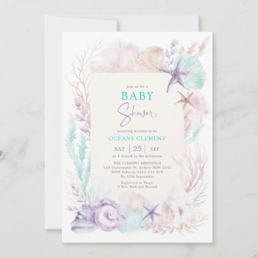 Lavendel Mint Ocean Baby shower Onder het Zee Kaart (Voorkant)