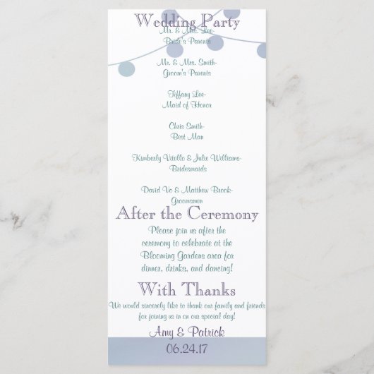 Lavendel Mint Wedding Program Handout Programmakaart (Achterkant)