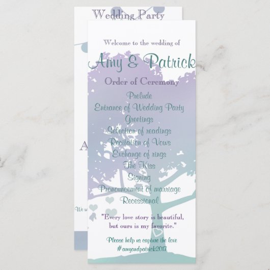 Lavendel Mint Wedding Program Handout Programmakaart (Voorkant / Achterkant)