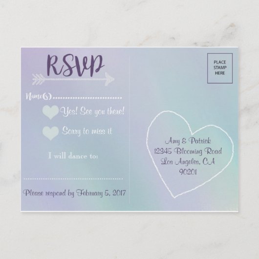 Lavendel Mint Wedding RSVP Briefkaart (Achterkant)