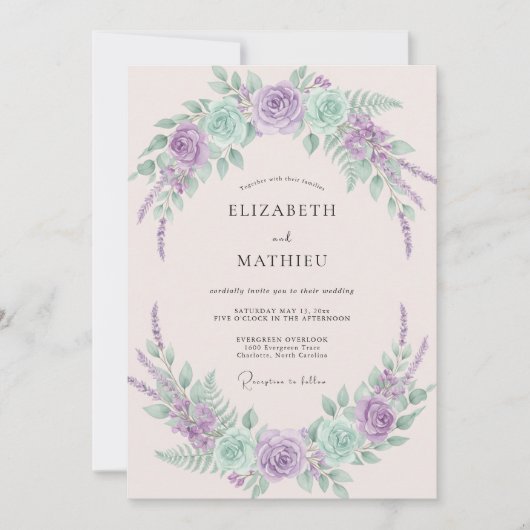 Lavendel Mint Whimsical Lentewedding Kaart (Voorkant)
