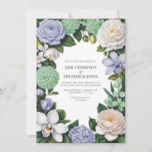 Lavendel-, Mintgroene & Witte Bloemige Bruiloft Kaart (Voorkant)