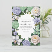 Lavendel-, Mintgroene & Witte Bloemige Bruiloft Kaart (Staand voorkant)