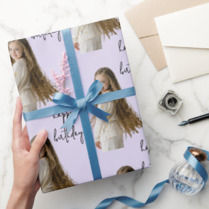 Lavendel Mist & Aangepaste Verjaardag tekst en fot Cadeaupapier