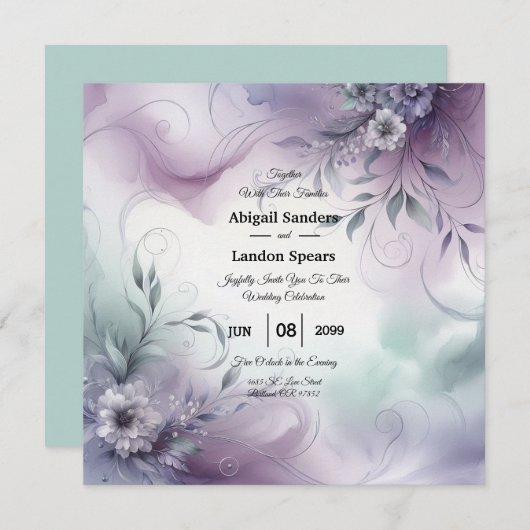 Lavendel mist en Waterverf fluistert bruiloft Kaart (Voorkant / Achterkant)