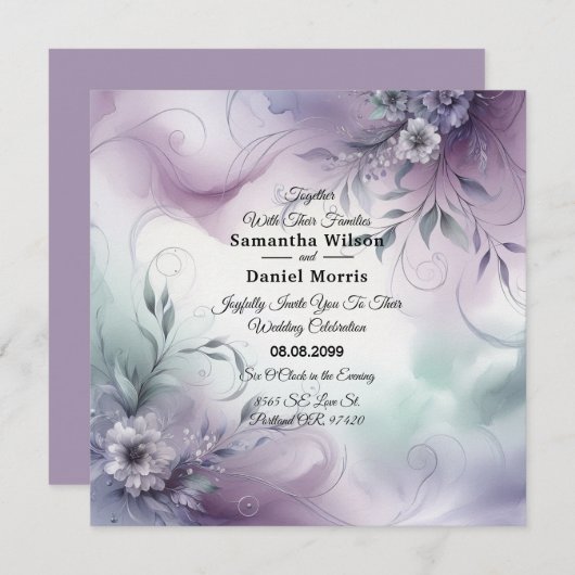 Lavendel mist en Waterverf fluistert bruiloft Kaart (Voorkant / Achterkant)