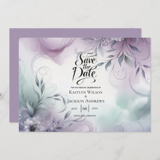 Lavendel mist en Waterverf fluistert bruiloft Save The Date (Voorkant / Achterkant)