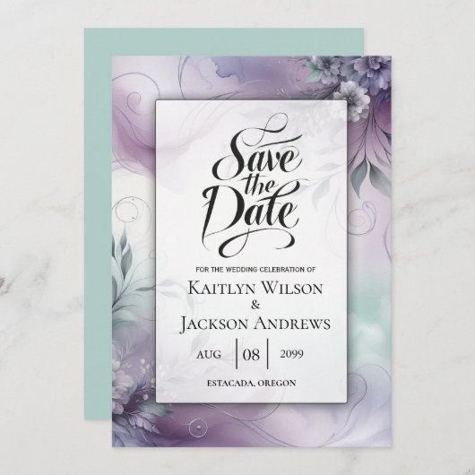 Lavendel mist en Waterverf fluistert bruiloft Save The Date (Voorkant / Achterkant)