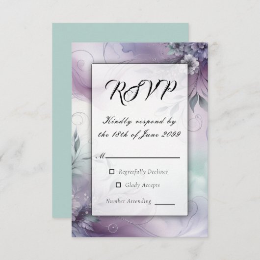 Lavendel Mist en Waterverf Whispers RSVP Kaartje (Voorkant / Achterkant)