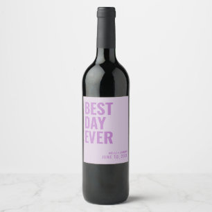 Lavendel Modern Beste Dag Ooit Bruiloft Wijn Label Etiket