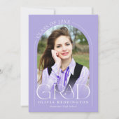 Lavendel Modern Minimaal Boog Foto Grad Feest Kaart (Voorkant)