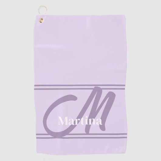 Lavendel Modern Monogram Golf Handdoek voor haar (Voorkant)
