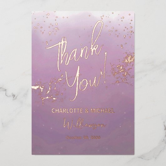 Lavendel Modern Ombré Foto Overlay Bruiloft Dank Folie Uitnodiging (Voorkant)