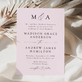 Lavendel Moderne Elegantie Monogram Huwelijk Kaart