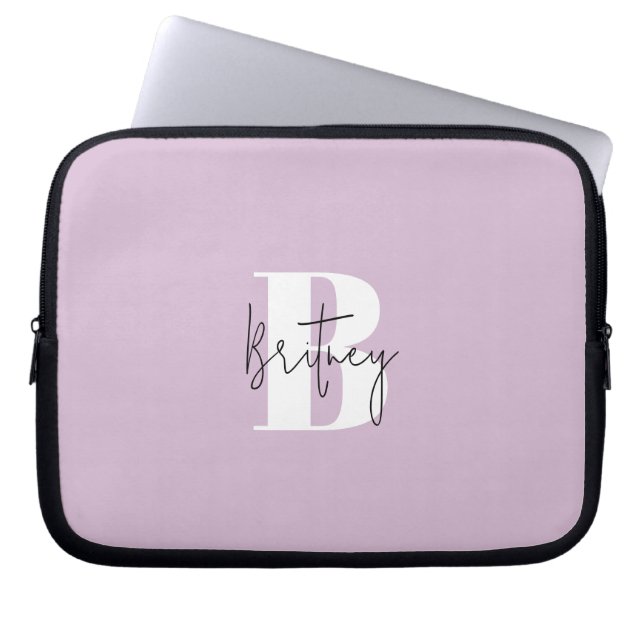 Lavendel Moderne Minimalistische Monogrammed Laptop Sleeve (Voorkant)