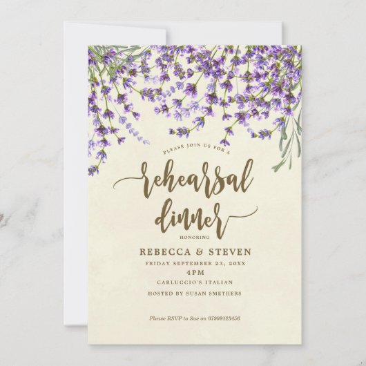 Lavendel moderne repetitie diner uitnodiging (Voorkant)