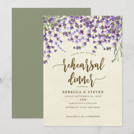 Lavendel moderne repetitie diner uitnodiging (Voorkant / Achterkant)