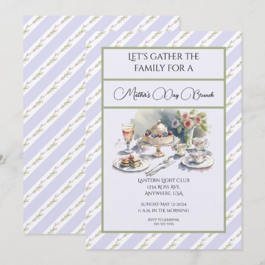 Lavendel Moederdag Brunch Uitnodiging (Voorkant / Achterkant)