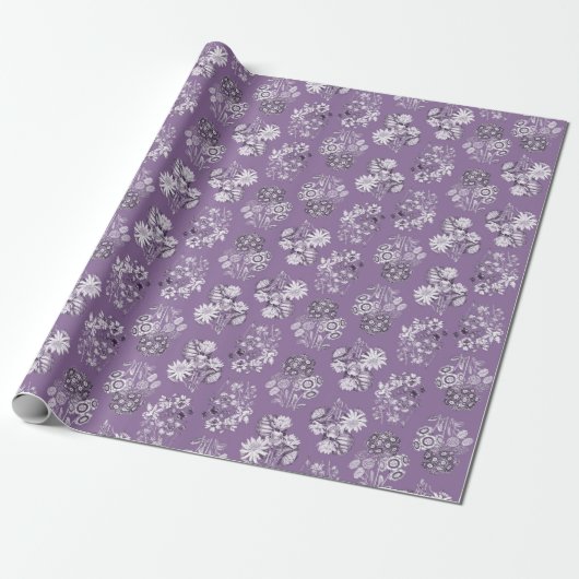 Lavendel Monochroom Bloemen Wrapping Papier (Uitgerold)