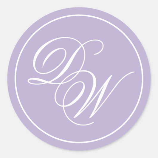 Lavendel Monogram 2 Initiaal Letters Paars Wit Sch Ronde Sticker (Voorkant)