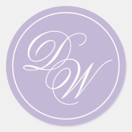 Lavendel Monogram 2 Initialen Paarse Wit Script Ronde Sticker