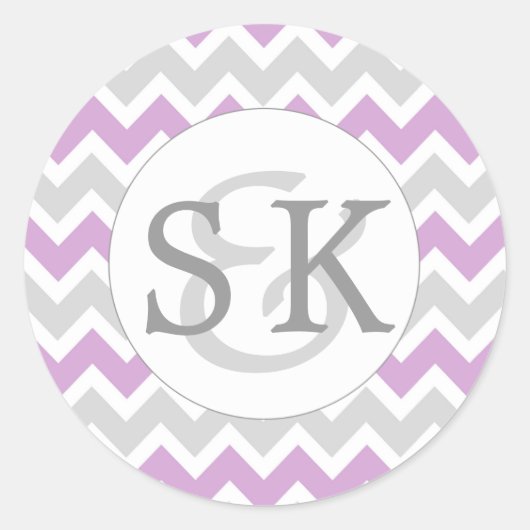 Lavendel Monogram Bruiloft envelop afdichtingen Ronde Sticker (Voorkant)