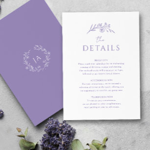 Lavendel Monogram Bruiloft Informatiekaartje
