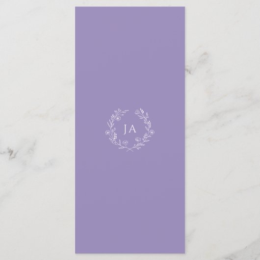 Lavendel Monogram Bruiloft Menu (Achterkant)