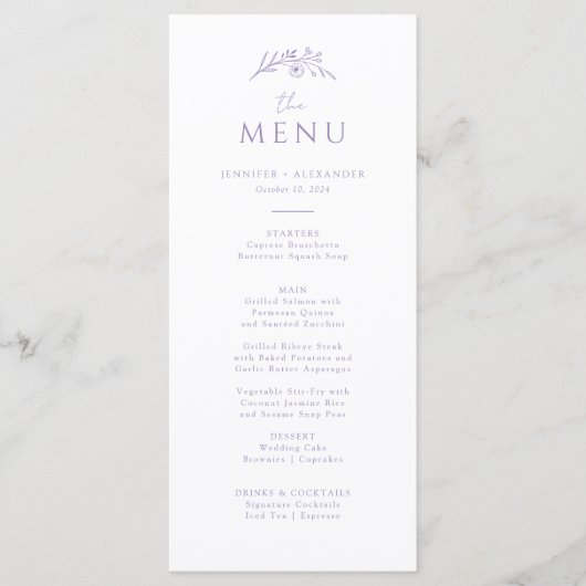 Lavendel Monogram Bruiloft Menu (Voorkant)