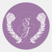 Lavendel Monogram Bruiloft Ronde Sticker (Voorkant)
