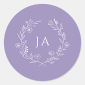 Lavendel Monogram Bruiloft Ronde Sticker (Voorkant)