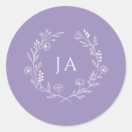 Lavendel Monogram Bruiloft Ronde Sticker (Voorkant)