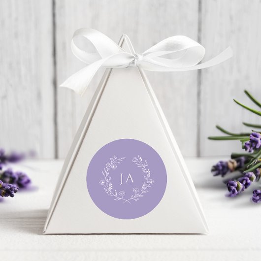 Lavendel Monogram Bruiloft Ronde Sticker
