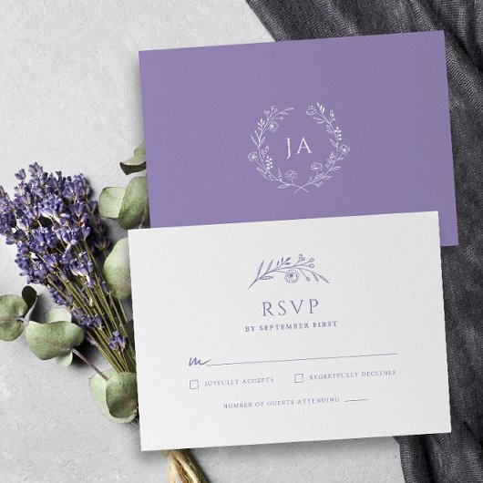 Lavendel Monogram Bruiloft RSVP Kaartje