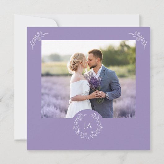 Lavendel Monogram Bruiloft Save The Date Kaart (Achterkant)