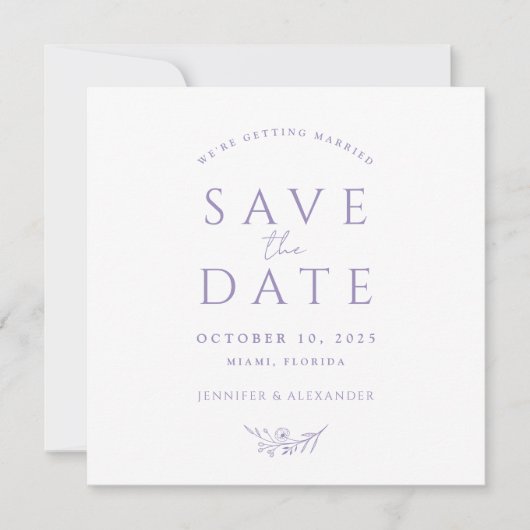 Lavendel Monogram Bruiloft Save The Date Kaart (Voorkant)