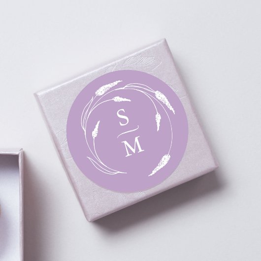 Lavendel Monogram Bruiloft Stickers